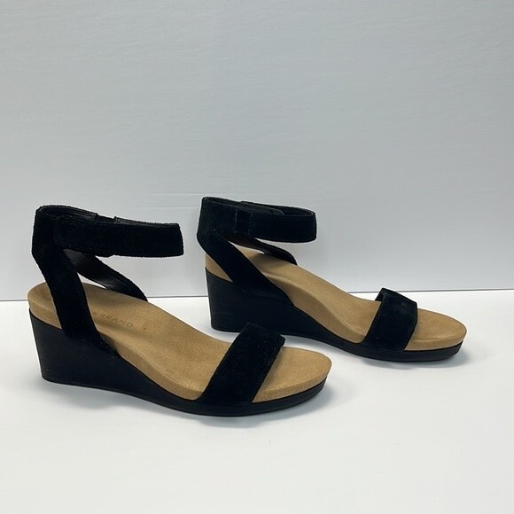 Lucky Brand Kanoa Sandals 7.5 Womens Black Tan Wedge Strappy Leather Open Toe - Picture 4 of 15